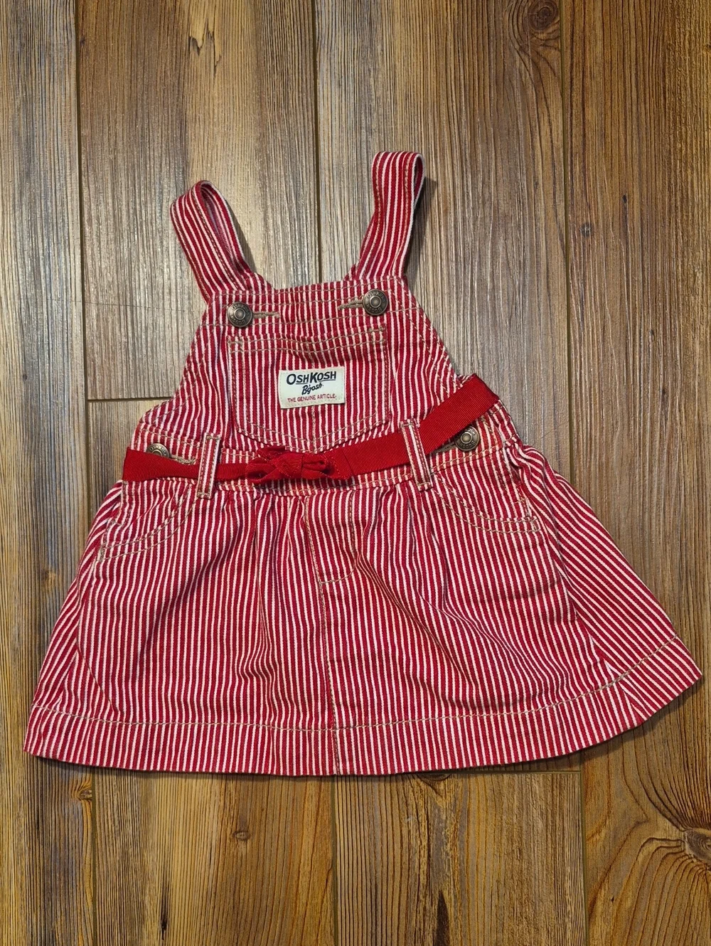 Y2K 90's OshKosh B'Gosh Vestbak Red & White Railroad Stripe Dress - Sz. 9 Mo.